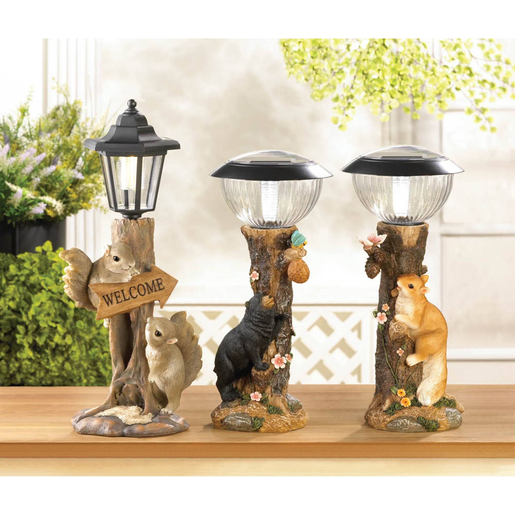 10" Friendly Squirrels Solar Figurine